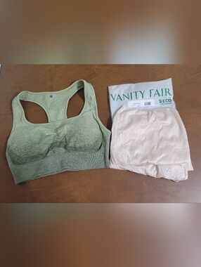 3 pairs Vanity Fair Champagne Undies & Olive Seamless Sports Bra NEW